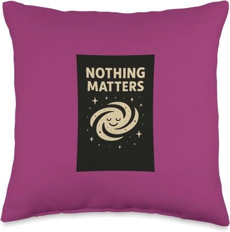 Funny Zen Gift Nothing Matters Cosmic Smile Deep Fuchsia Throw Pillow Amazon Merch by Simply Nondual