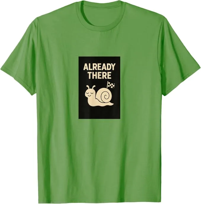 Arrived Home snail design on a Simply Nondual T-shirt