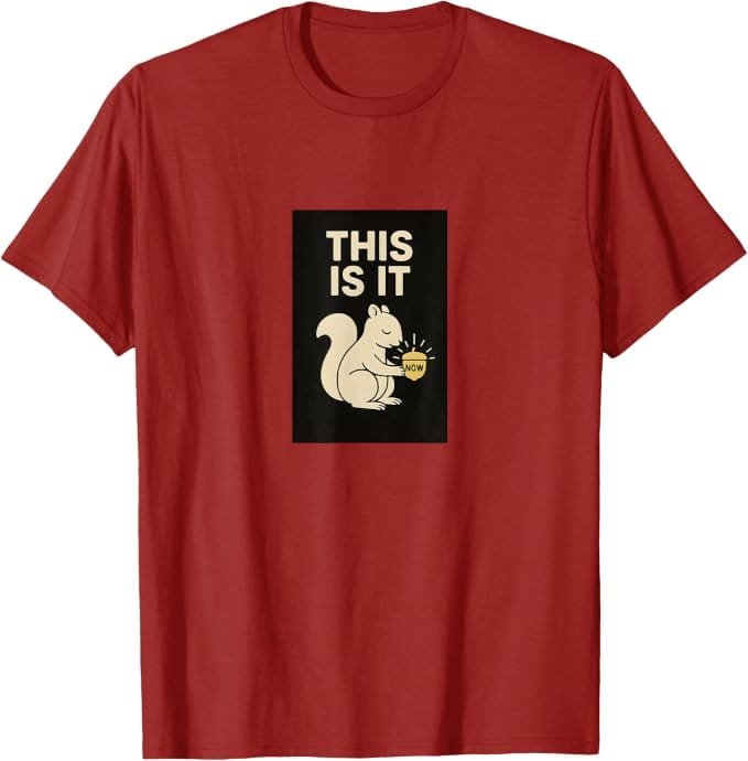 T-shirt featuring a squirrel design with the words “Gift of Present”