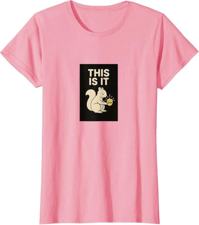T-shirt featuring a squirrel design with the word “Now”